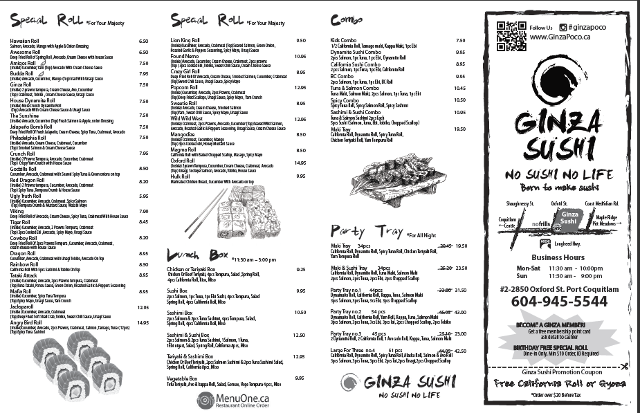 Ginza Sushi - To Go Menu - MenuPrint.ca (메뉴프린트) .
